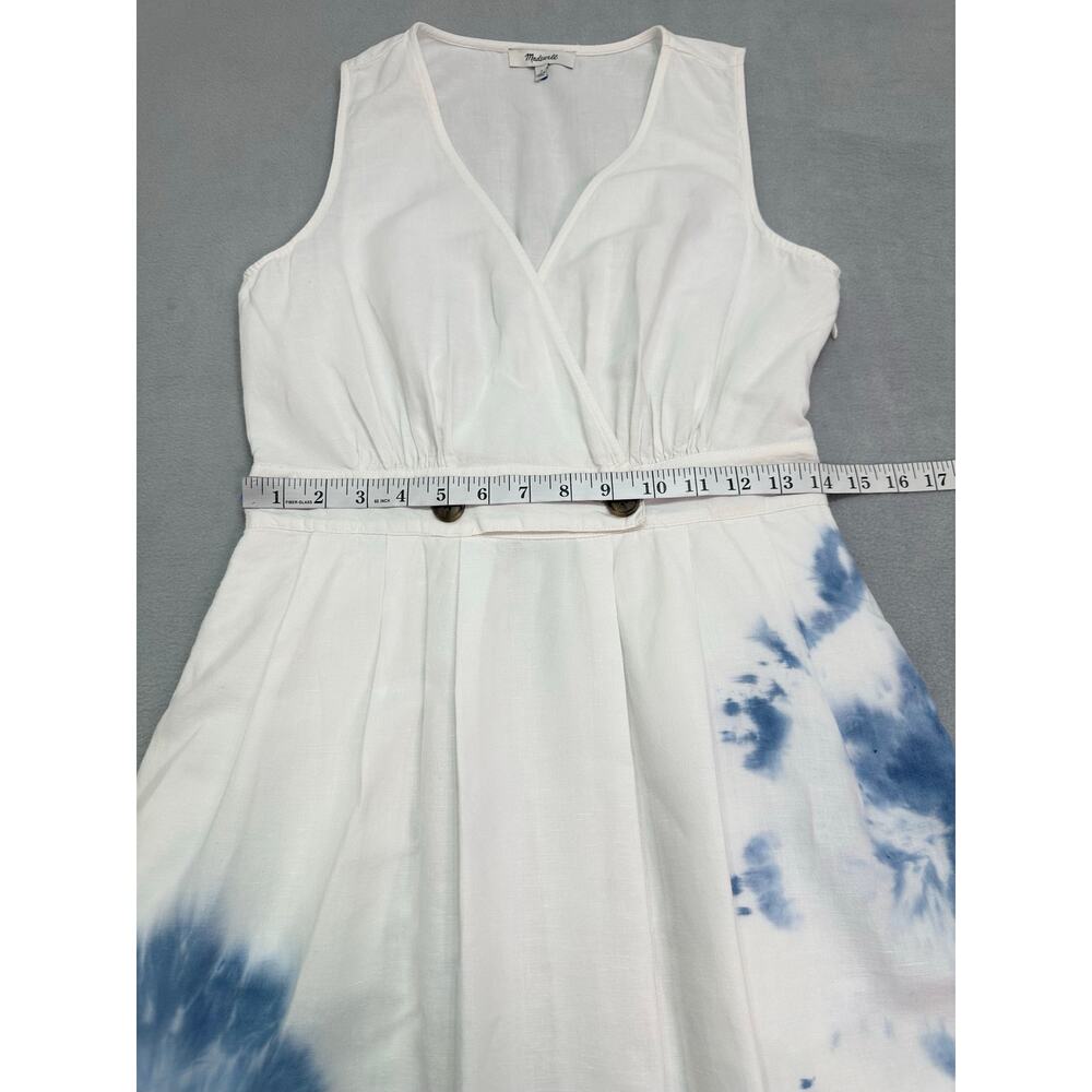 Madewell White Blue Tie Dye Cotton Linen Blend Wrap Maxi Dress Size 2 (Small) - Picture 13 of 13